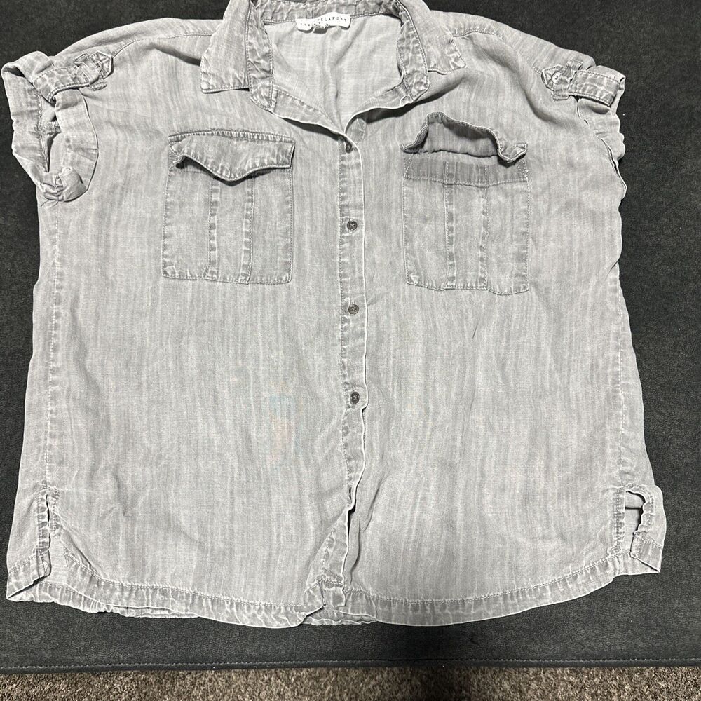 JANE + DELANCEY Women's Small Gray Lyocell Button Down Shirt Roll Tab Sleeves